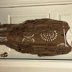 Brown suede shawl fringed